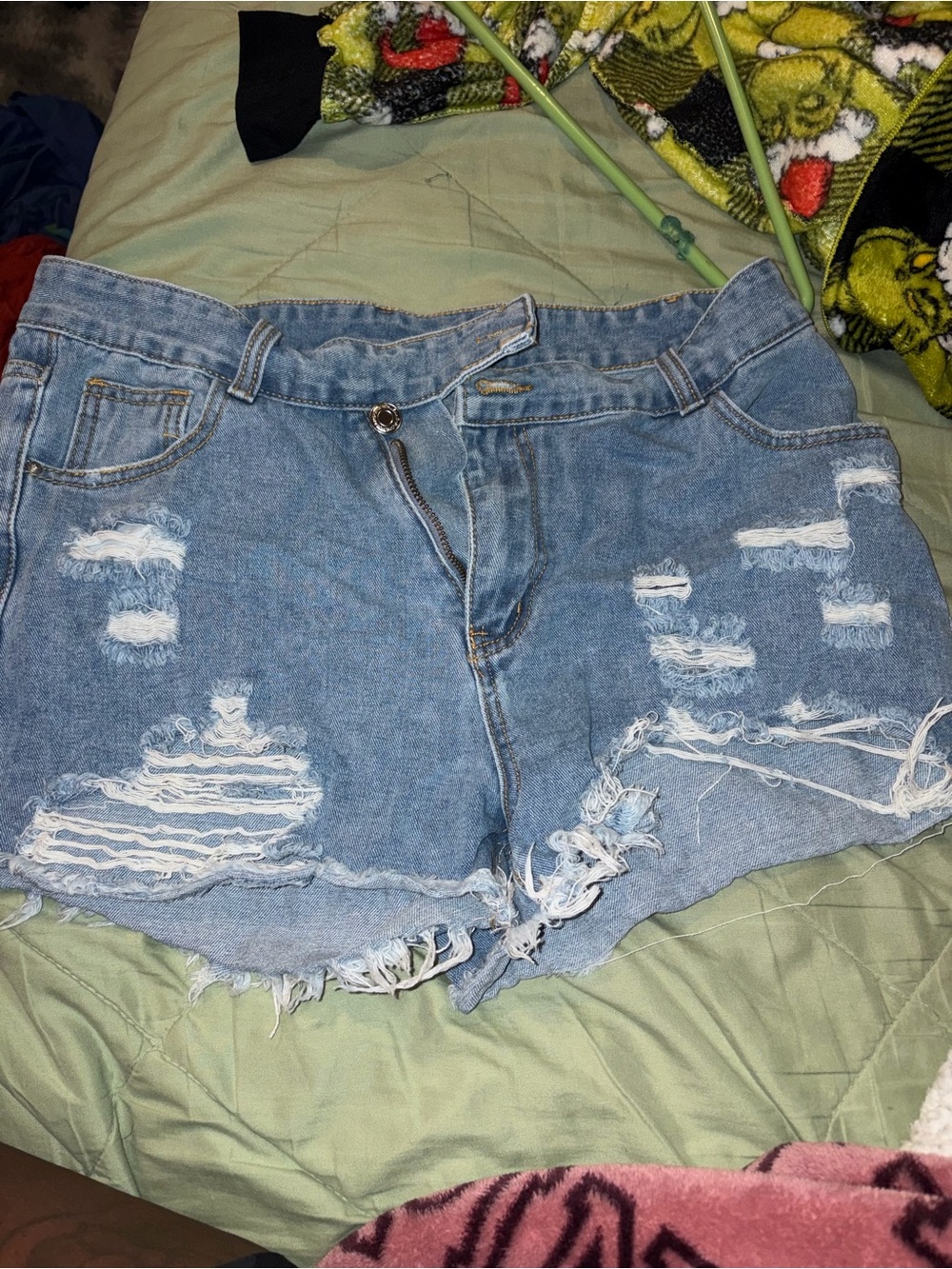 Classic High-Waist Distressed Denim Shorts - Light Blue large